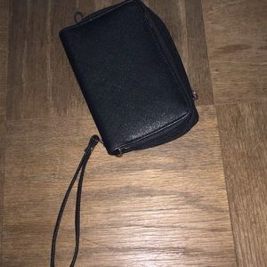 Black wallet with wrist strap
